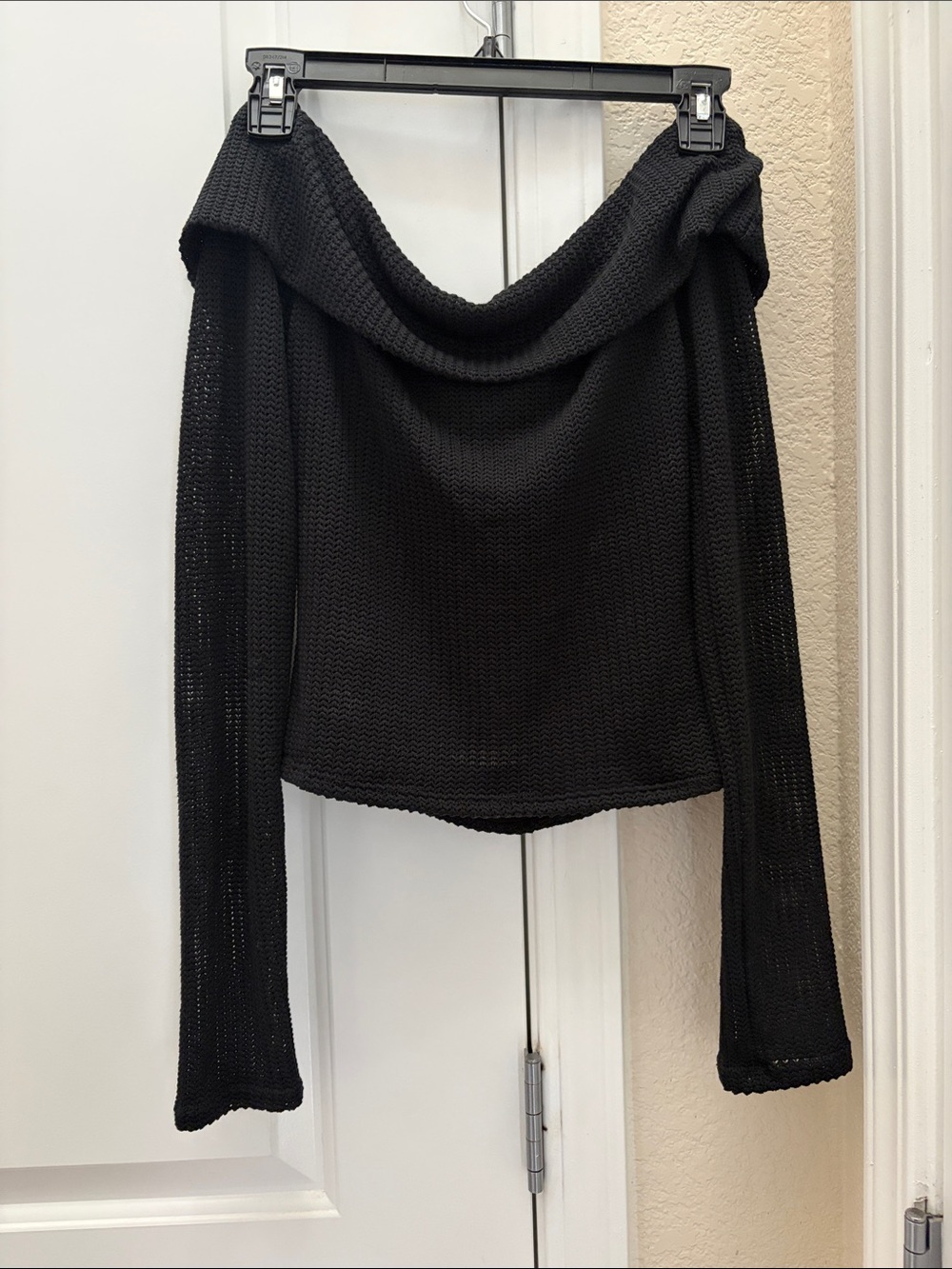 Off-Shoulder Black Knit Women’s Sweater